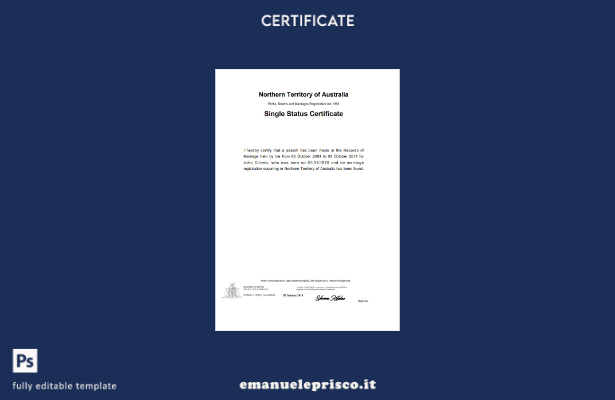 modello di certificato di divorzio in stile verificato Australia Territorio sett